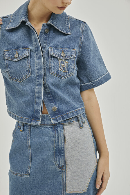 Lysia Crop Blue Denim Jacket - 5