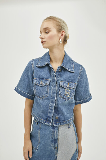 Lysia Crop Blue Denim Jacket - 4