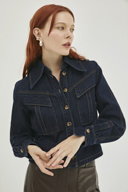 Meghan Sleeve Detailed Fit Denim Shirt - 1