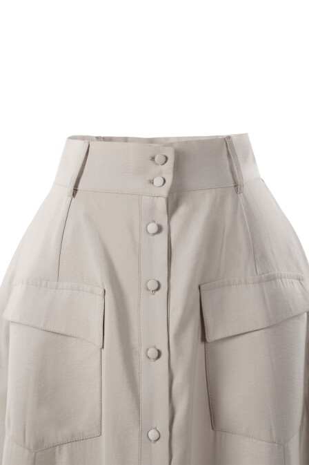 Modal Beige A-Line Skirt with Pockets - 4