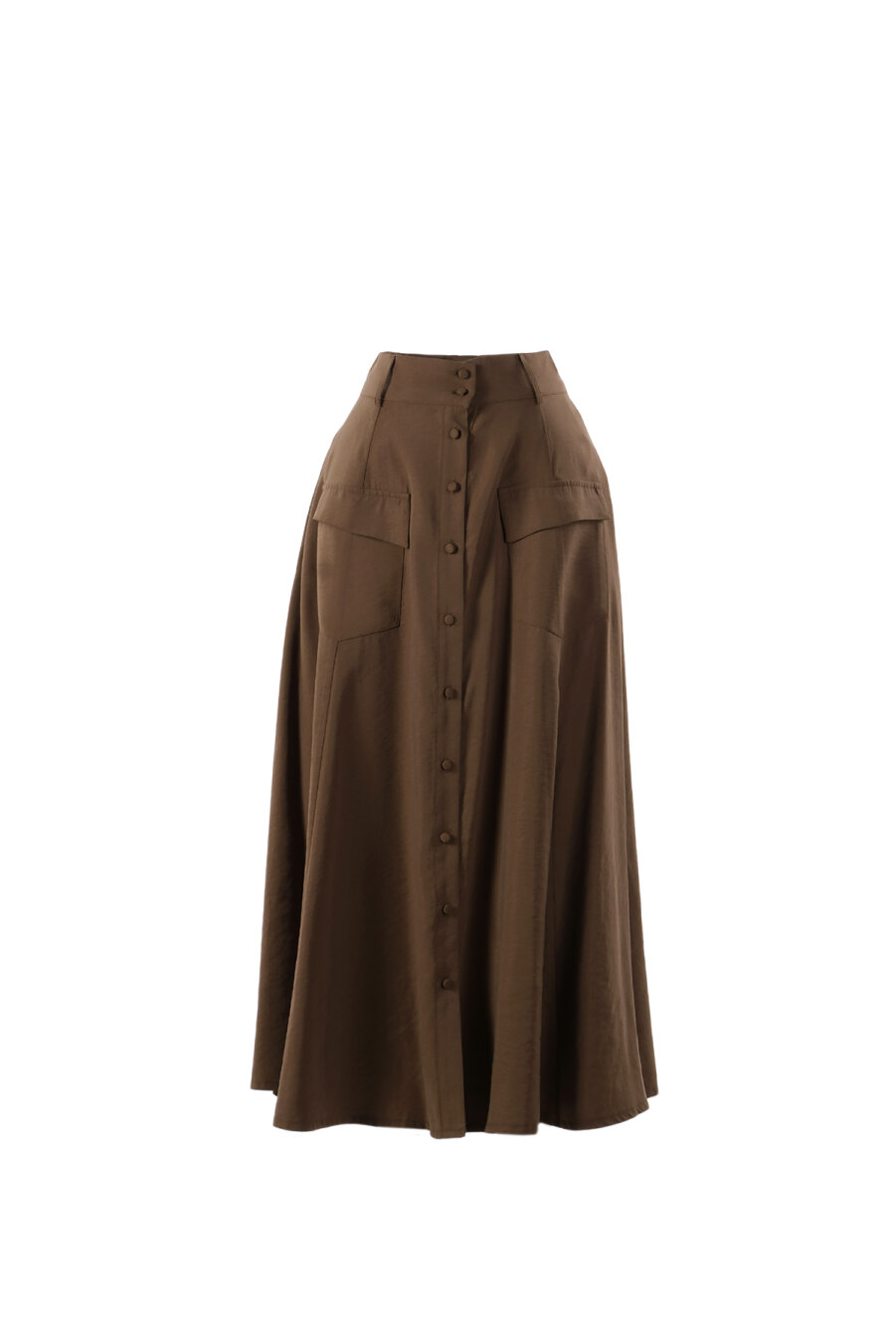 Modal Brown Bell Skirt with Pockets - 1