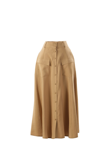 Modal Camel A-Line Skirt with Pockets - 1