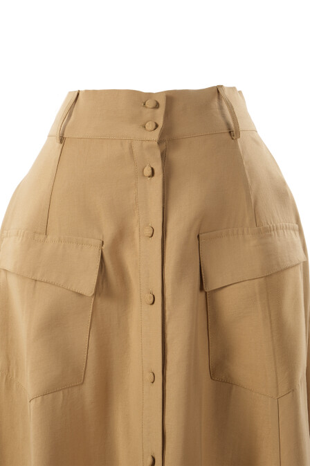 Modal Camel A-Line Skirt with Pockets - 2