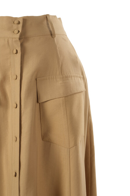 Modal Camel A-Line Skirt with Pockets - 4