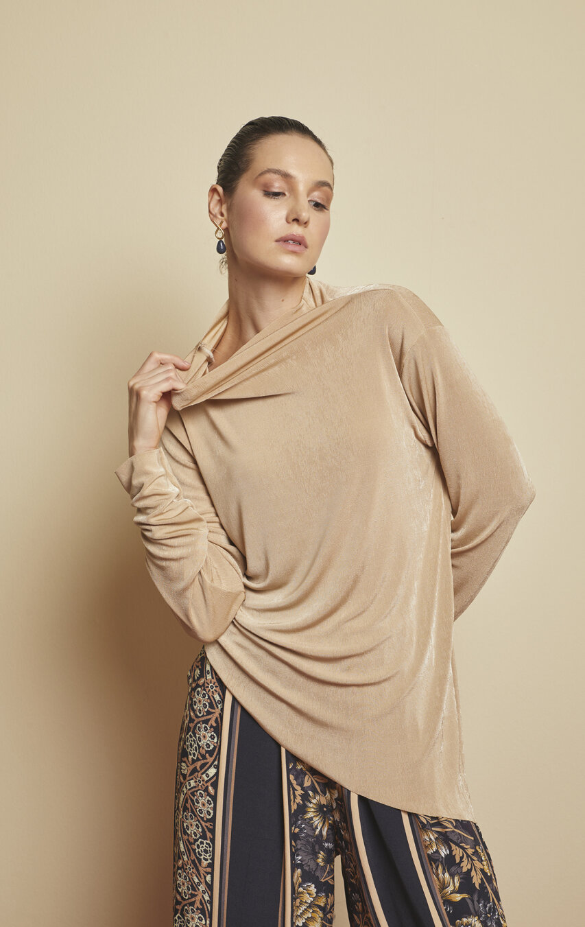 Myrra Nude Asymmetric Blouse - 1