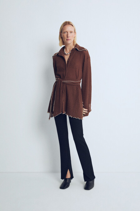 Ofelia Belted Brown Shirt - 3