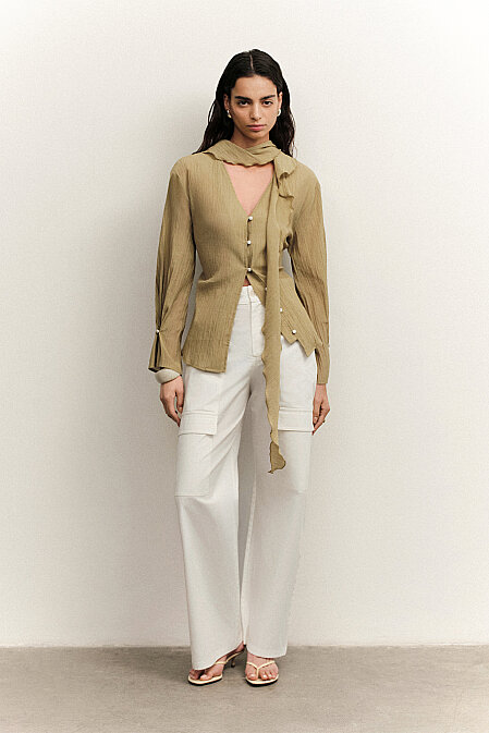 Olive Shawl Collar Blouse - 2