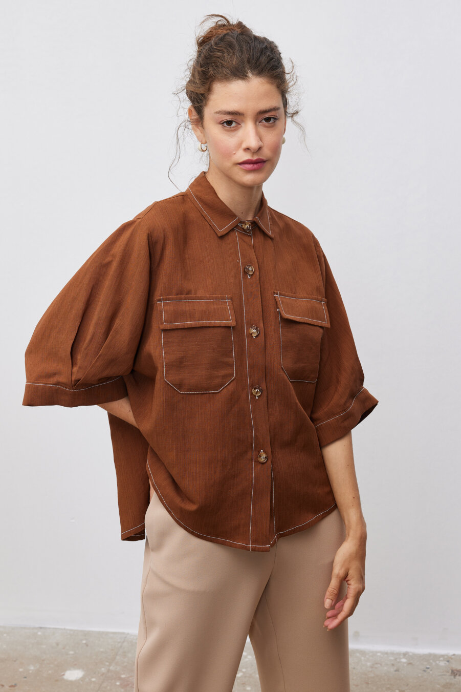 Olivia Chocolate Linen Shirt - 1