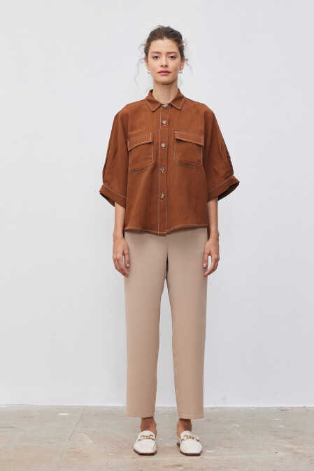 Olivia Chocolate Linen Shirt - 2