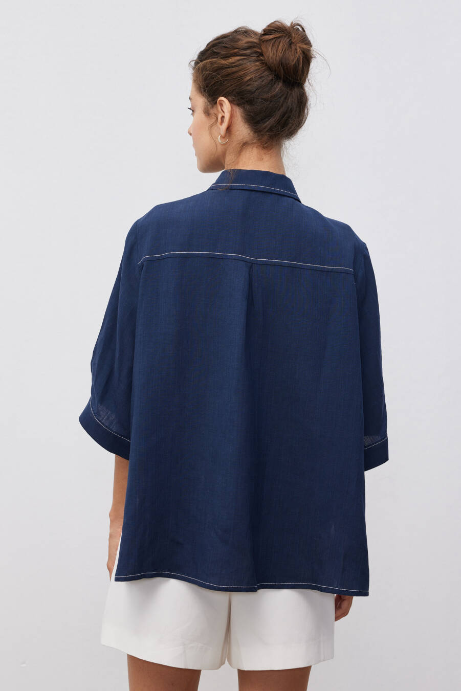 Olivia Navy Blue Linen Shirt - 3