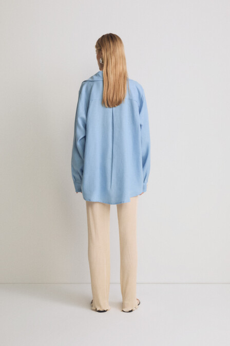 Oversize Blue Linen Shirt - 2