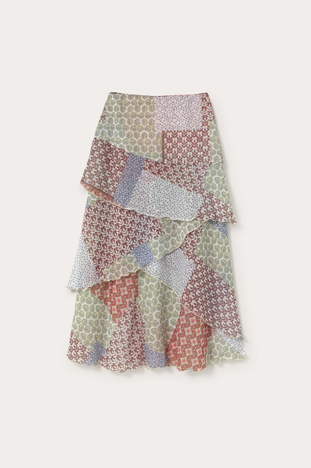 Patch Desenli Şifon Etek - 3