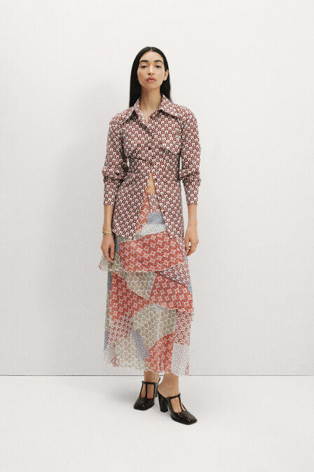 Patch Desenli Şifon Etek - 5