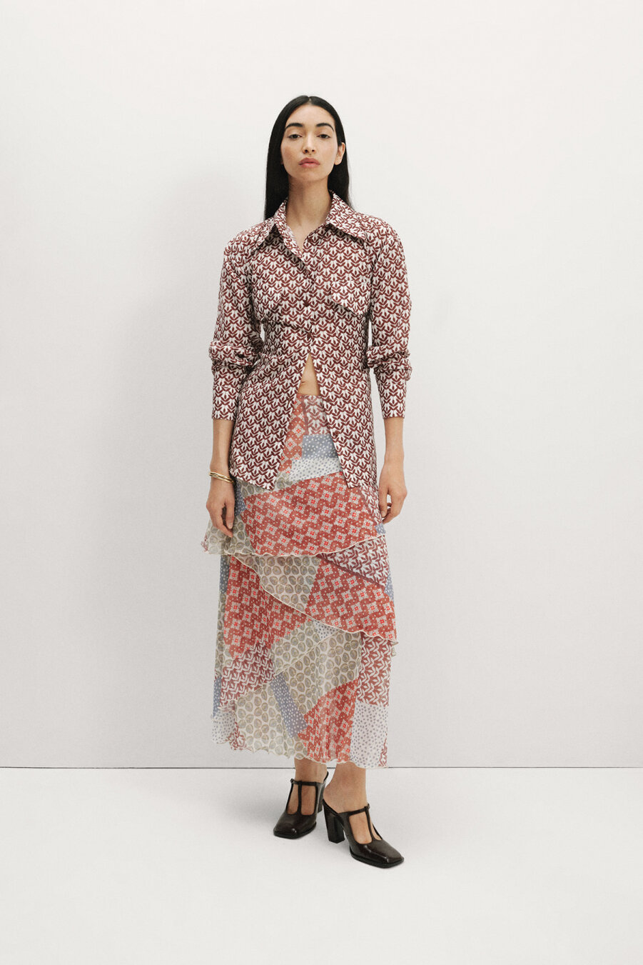 Patch Desenli Şifon Etek - 5