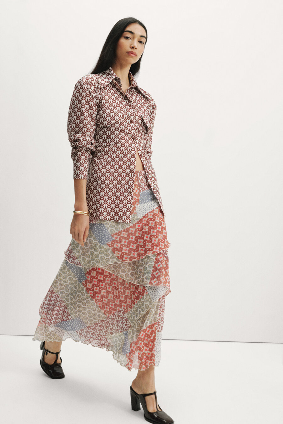 Patch Desenli Şifon Etek - 6