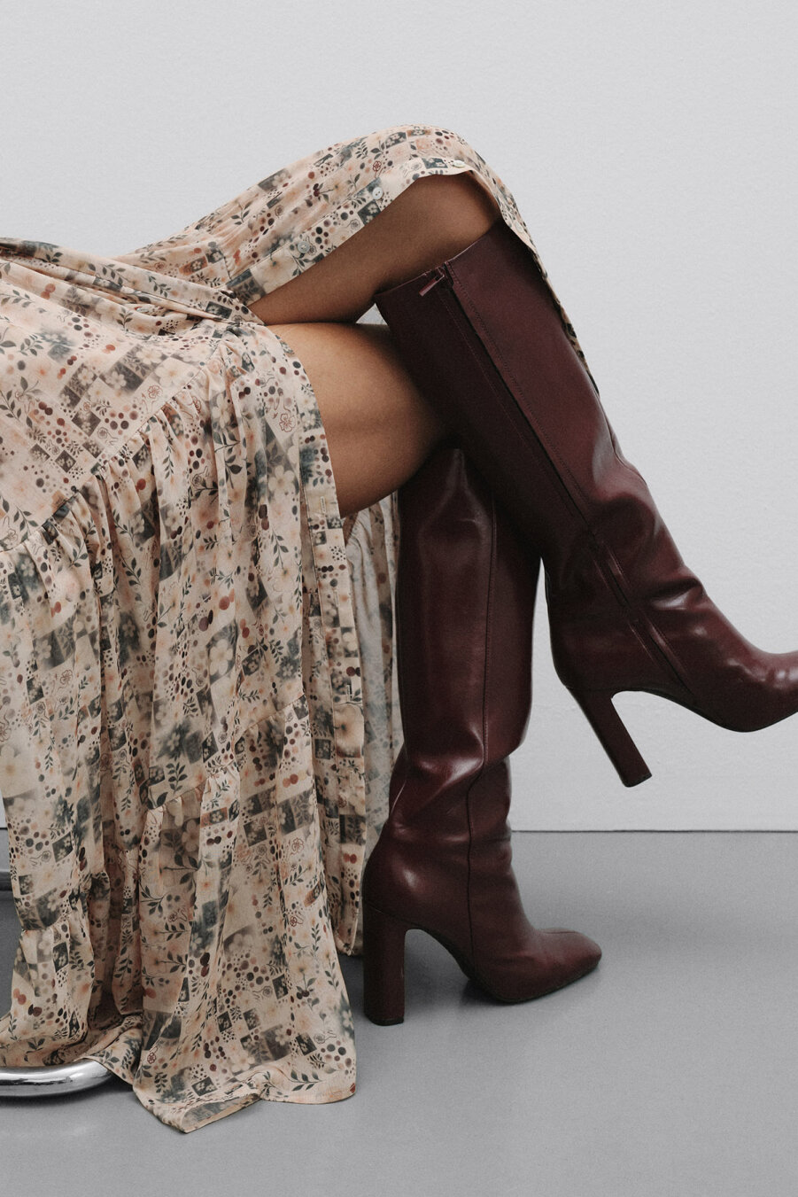 Patch Desenli Uzun Şifon Elbise - 3