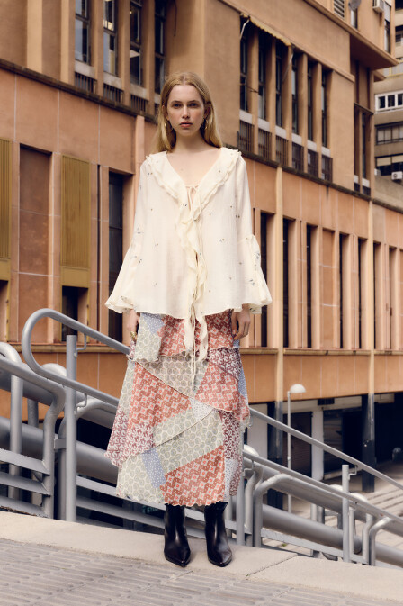 Patch Patterned Chiffon Skirt - PILEA