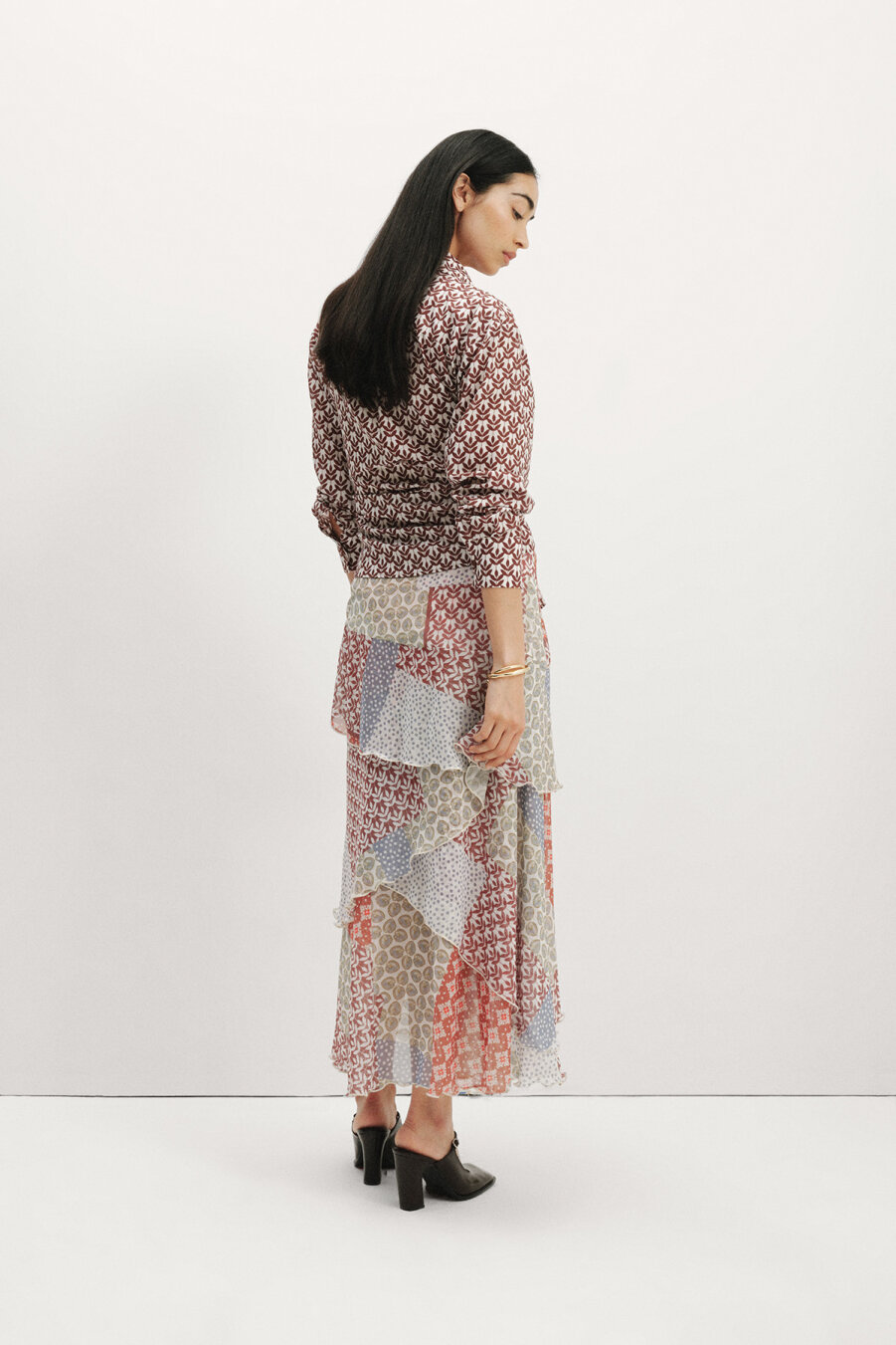 Patch Patterned Chiffon Skirt - 7