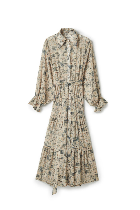 Patch Patterned Long Chiffon Dress - 5