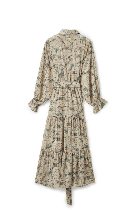 Patch Patterned Long Chiffon Dress - 6