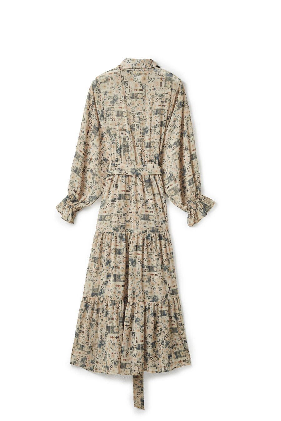 Patch Patterned Long Chiffon Dress - 6