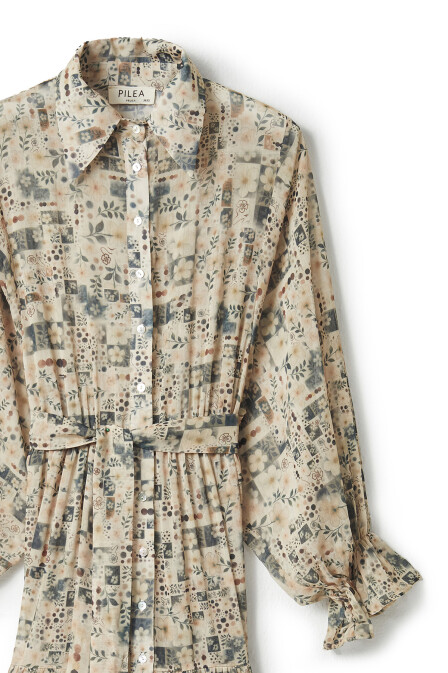 Patch Patterned Long Chiffon Dress - 7