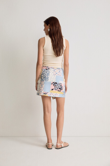 Patterned Buttoned Front Mini Skirt - 3