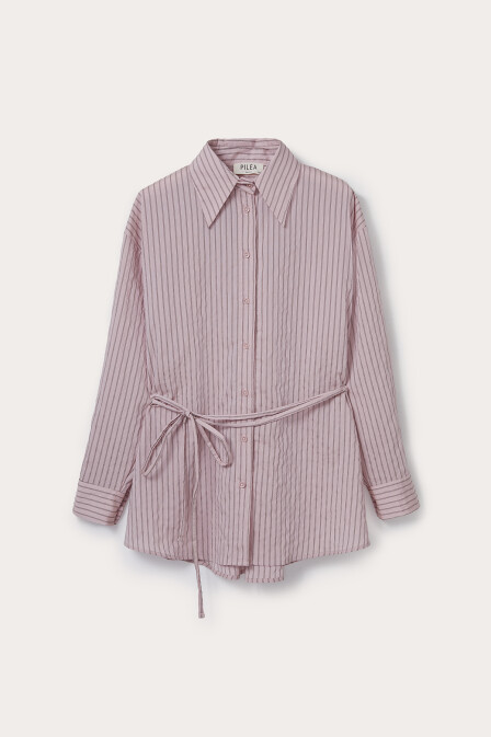 Pembe Çizgili Dökümlü Gömlek - 4