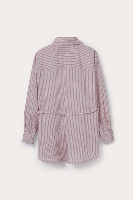 Pembe Çizgili Dökümlü Gömlek - 5