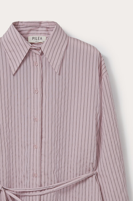 Pembe Çizgili Dökümlü Gömlek - 6