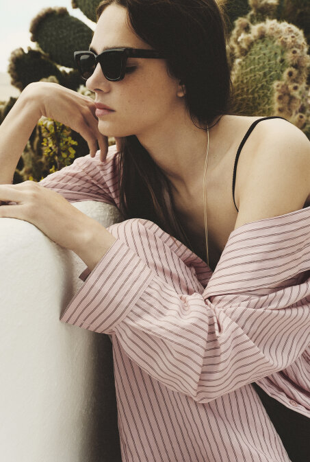 Pembe Çizgili Dökümlü Gömlek - PILEA