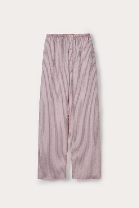 Pembe Çizgili Dökümlü Pantolon - 3