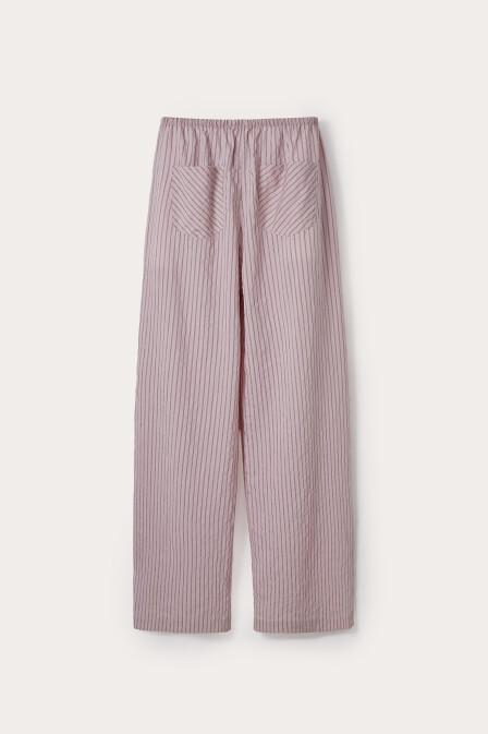 Pembe Çizgili Dökümlü Pantolon - 4