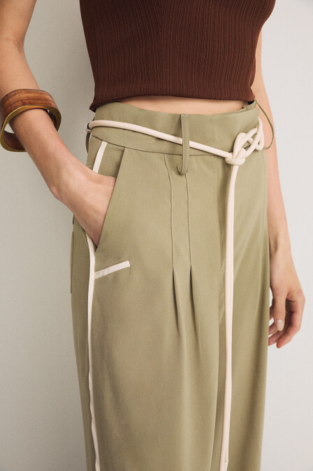 Piping Detailed Palazzo Trousers - 3