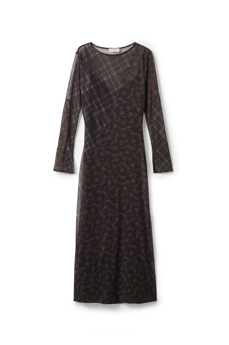 Plaid Floral Patterned Mesh Dress - 4