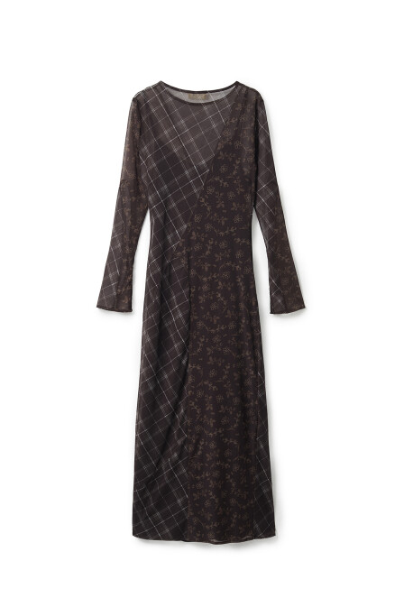 Plaid Floral Patterned Mesh Dress - 7