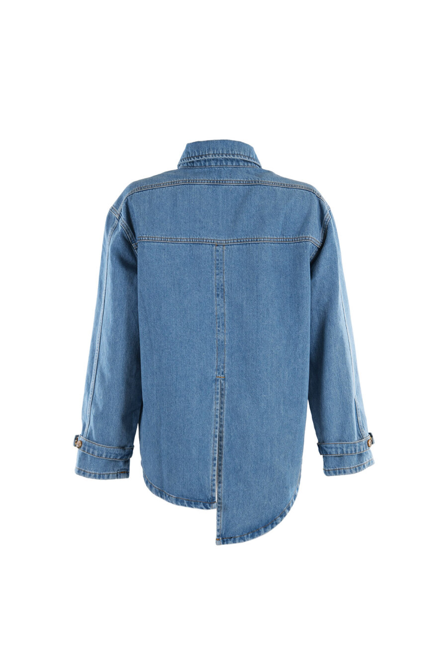 Pocket Detailed Denim Shirt with Asymmetrical Back - 2