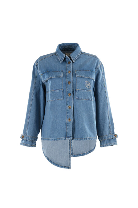 Pocket Detailed Denim Shirt with Asymmetrical Back - 1