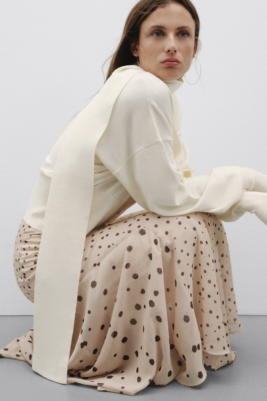 Polka Dot Asymmetric Chiffon Skirt - 3