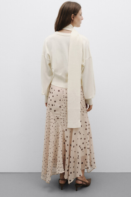 Polka Dot Asymmetric Chiffon Skirt - 5