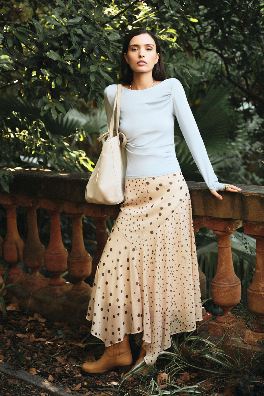Polka Dot Asymmetric Chiffon Skirt - 2