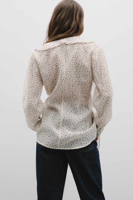 Polka Dot Shawl Collar Detailed Shirt - 3