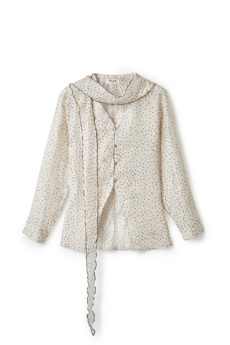 Polka Dot Shawl Collar Detailed Shirt - 5