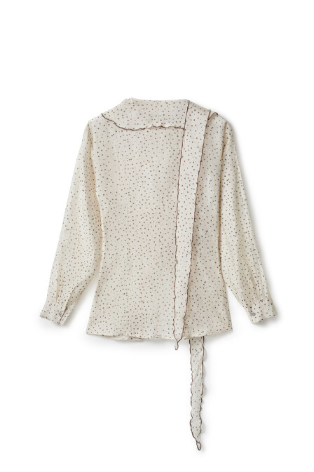 Polka Dot Shawl Collar Detailed Shirt - 7