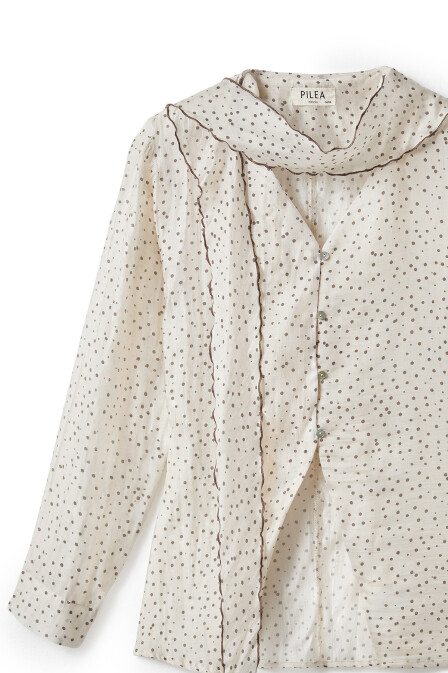 Polka Dot Shawl Collar Detailed Shirt - 6