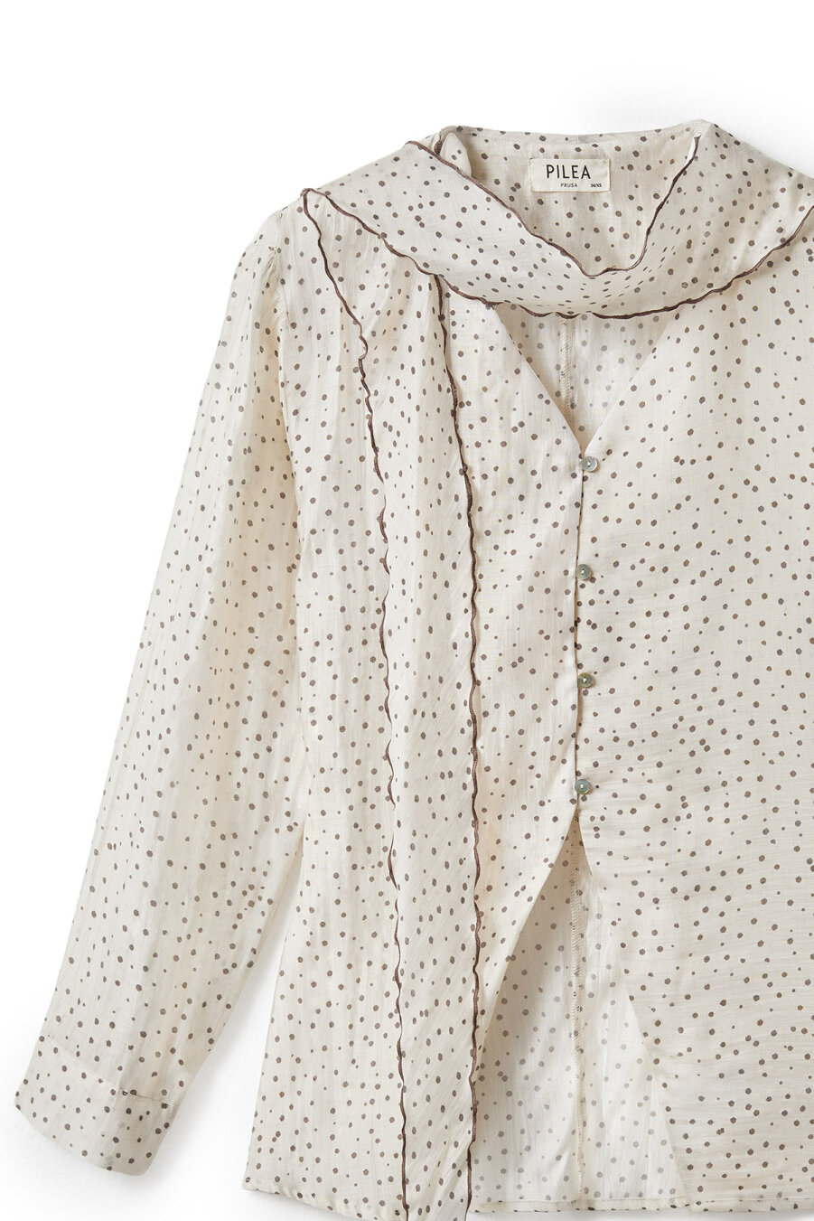 Polka Dot Shawl Collar Detailed Shirt - 6