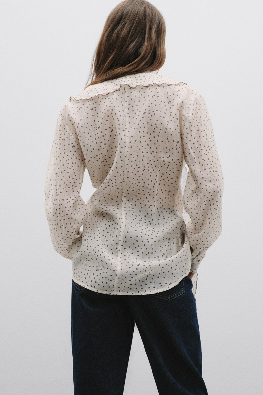 Puantiyeli Şal Yaka Detaylı Gömlek - 3
