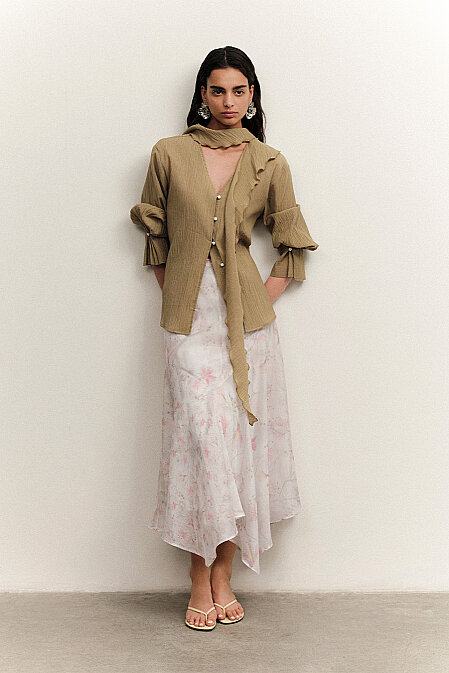 Rosalia Patterned Asymmetrical Skirt - Pilea