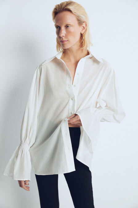 Sienna Sleeve Gathered Cotton Shirt - 1