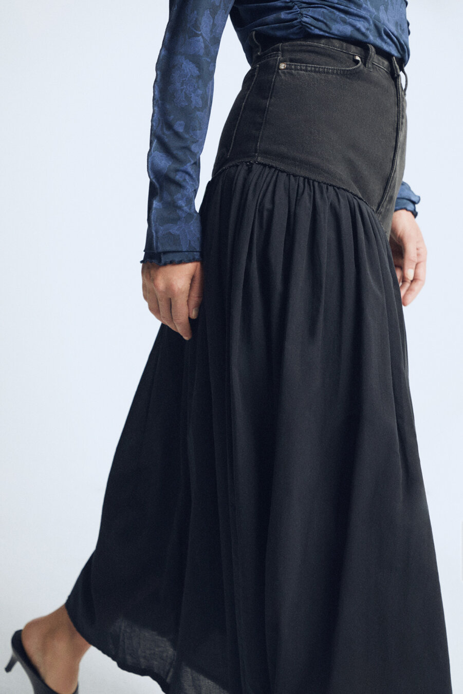 Sisley Black Denim Detailed Skirt - 2